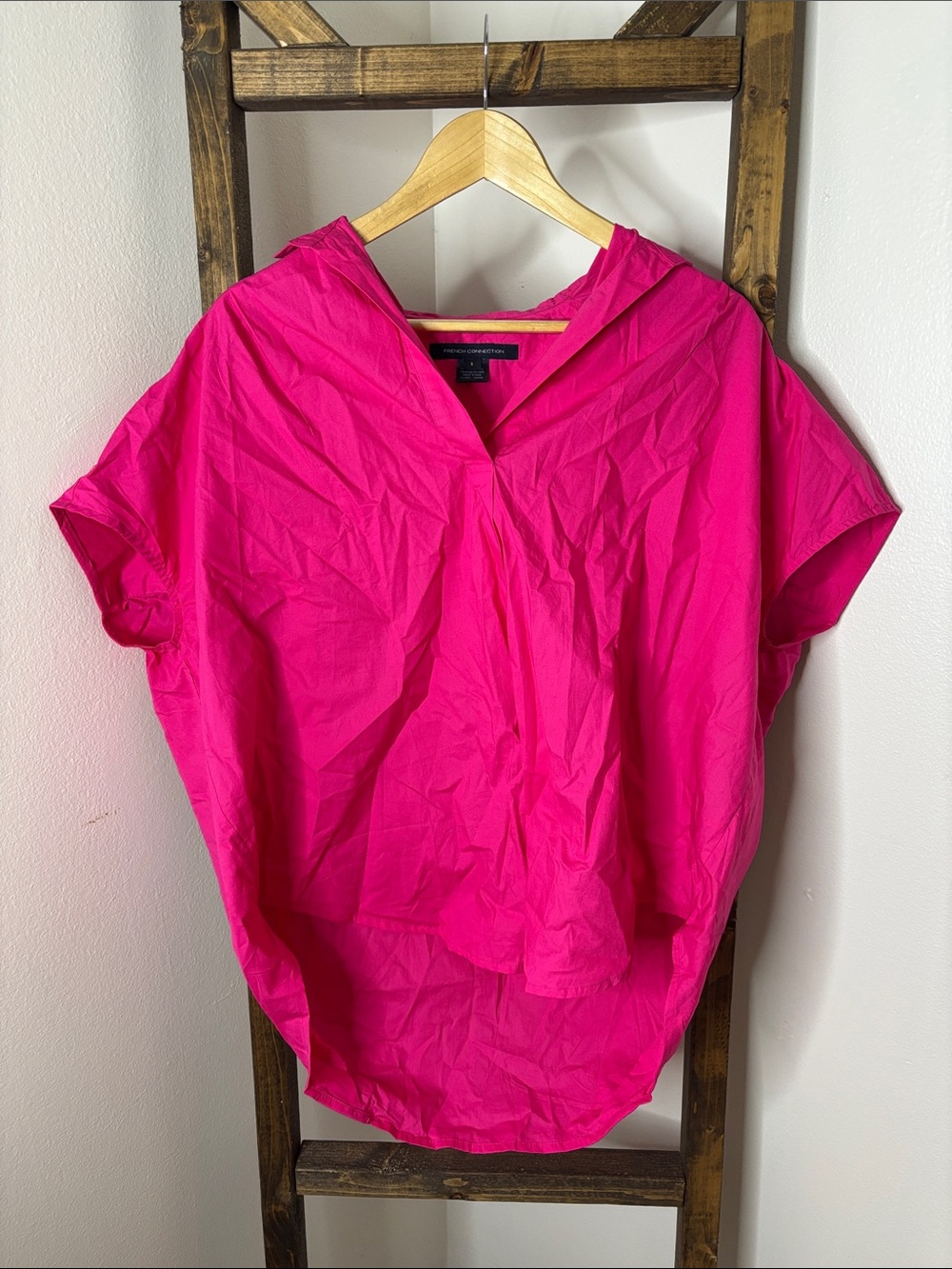 French Connection Bright Pink Hooded Short Sleeve Tunic Size S